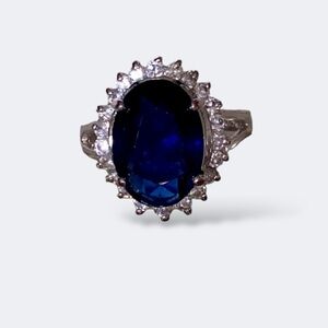 Princess Diana Blue Sapphire 8 Ct Silver Tone Rhodium Finish Ring Sz 7